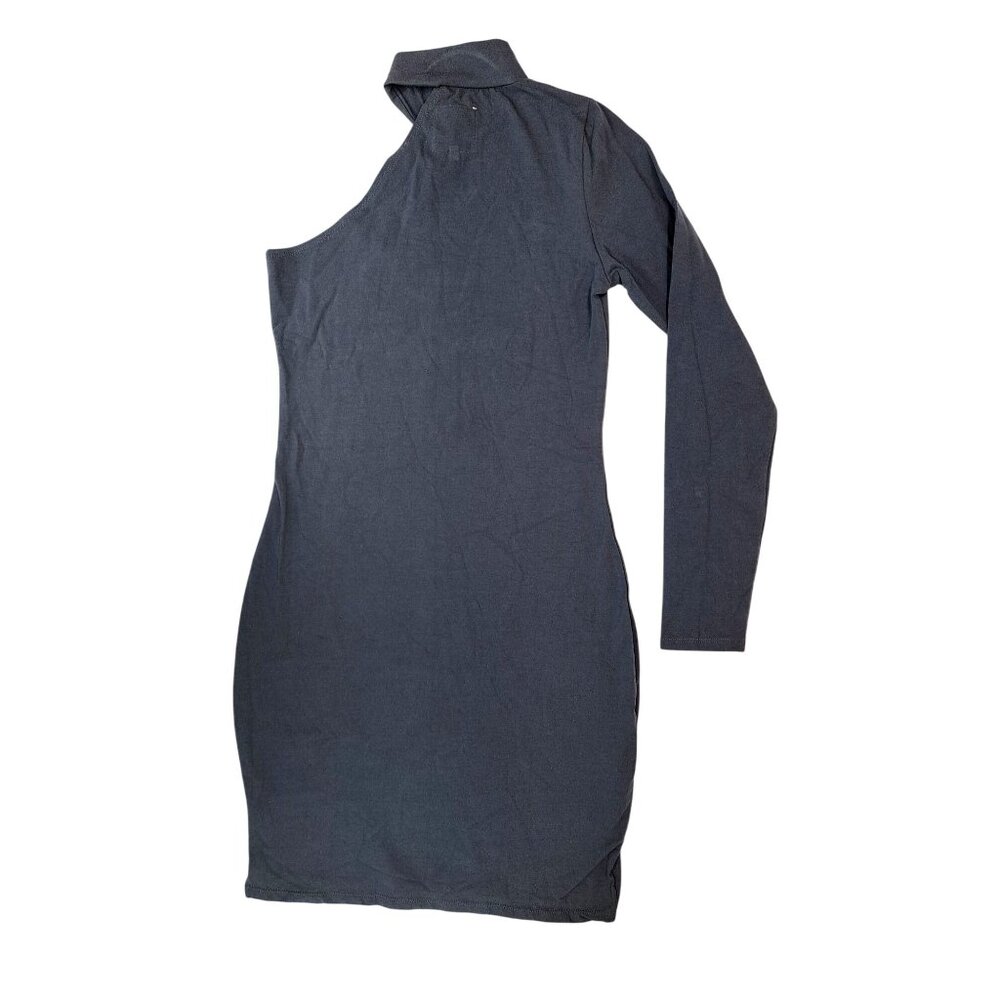 Chaser Long Sleeve 1 Shoulder Mock Neck Dress Slit Phantom Dark Gray Size Small - Picture 2 of 5